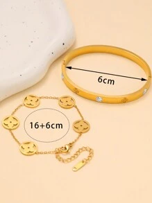 2 pièces Set de bracelets pour femme avec trèfle à quatre feuilles lisse et incrusté de cubic zirconia cubiques, convient pour de multiples occasions et cadeau pour les amis