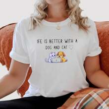 Cat And Dog Lover Shirt, Cat And Dog Mom Shirt, Mom Of Both Dog And Cat Tee, Cat Mom Shirt, Dog Mom Shirt, Dog Mama Shirt, Animal Lover Tee - White - View 1