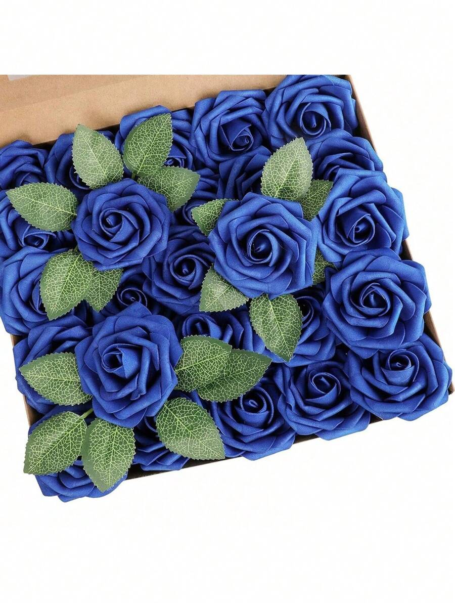 5/10/15/20/25/30 枝逼真假玫瑰带茎，适用于 DIY 婚礼花束中心装饰布置派对婴儿洗礼家居装饰 OPP 袋包装（不含盒子）含三片叶子，情人节，礼物