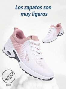 Zapatillas cómodas de malla transpirable para mujer,apatos Tenis Mujer Deporte Malla Transpirable Incrementar, Zapatos sin cordones, zapatos deportivos de Que Aumentan La Altura,Tenis Deportivo,  Zapatos de Ocio de Punta Redonda,Zapatos Casuales de Suela Gruesa, zapatillas Transpirables De Punto para mujer, antideslizante, running, caminar, senderismo, - Rosa - Ver 5