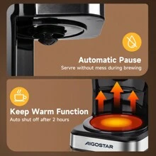 Cafetera de goteo programable de 950W, gran capacidad de 1.8L, con filtro reutilizable,Aigostar - Negro - Ver 6