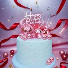9PCS/17PCS Pink Disco Ball Cake Decorations Reflective Mirror Ball Cake Decorations Suitable For 70s Disco Theme Party Decorations Birthday Holiday Party Decorations