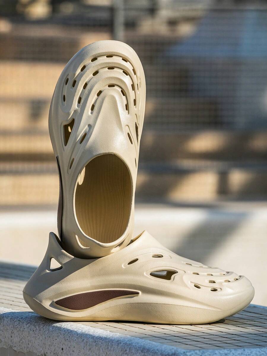 Chanclas huecos para hombre, sandalias de verano para exteriores casuales y cómodas, nuevas y de tendencia, transpirables, para playa y mar - Caqui - Ver 1