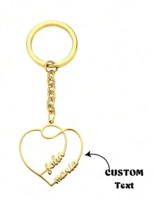 1pc Custom Heart Double Name Keychain, Stainless Steel Custom Heart 2 Names Couple Keychain, Simple Name Pendant Keychain Unique Charm Decoration Bag Charms, Valentine's Day Gift For Her, Birthday Gift, Christmas Gift