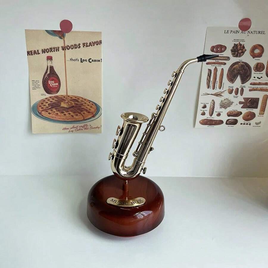 Retro Phonograph Music Box Mini Musical Box Classical Art Decor Music Box Home Crafts No Battery Desktop Decor New Years Gifts - Khaki - View 1