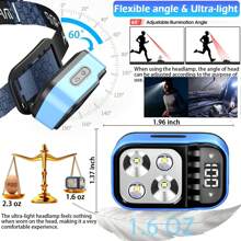 2PCS Headlamp Bright COB Multifunctional Hand Sensor USB Flashlight, 6Modes, Men Ladies Outdoor Fishing Headlight LED Head Lamps - Black - View 2