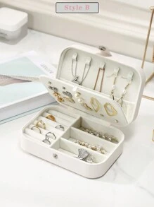 CASEGRACE 1PC Rectangle PU Leather Jewelry Box Organizer Small Travel Portable Earring Ring Jewellery Storage Case For Girl Women Wedding Birthday Gift, Gift Back To School