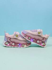 卡通松鼠设计 LED 发光运动鞋，PU 皮革透气，适合男孩和女孩 - 休闲、减震、防滑户外跑步和步行鞋，四季皆宜