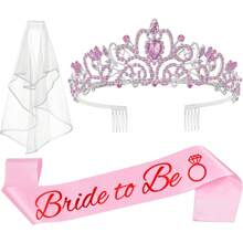 3 pièces Décorations pour enterrement de vie de jeune fille, couronne de douche de mariée, écharpe "Future mariée" et voile pour femmes. Cadeaux d'enterrement de vie de jeune fille, fournitures d'enterrement de vie de jeune fille, cadeaux, faveurs