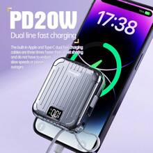 Winsway 10000mAh Luggage Box Mini Convenient Mobile Power Bank, 22.5W Fast Charging With Built-In USB-C, 2-In-1 Cable Hanging Rope, LED Display Screen, Compatible With IPhone 17/16/15 Series Android - Grey - View 6