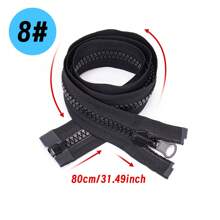1pc 5#/8# Resin Spiral Zipper, Length 80cm/100cm/150cm/200cm, Single-Headed & Double-Headed Double-Ended Styles Available, Reversible, Suitable For Clothing, Sleeping Bags, Tents, Etc. - 322# Black - View 15