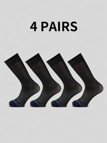 4 Pairs Men's Thin Dress Socks, Textured Black Formal Mid Calf Breathable Gentleman Suit Socks, Autumn/Winter