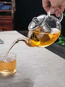 1pc Thick Heat-Resistant High Borosilicate Glass Tea Set With Steel Infuser, Transparent Flower Tea Pot