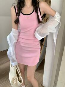 RUIWY 女士粉色 U 领褶皱紧身针织毛衣连衣裙