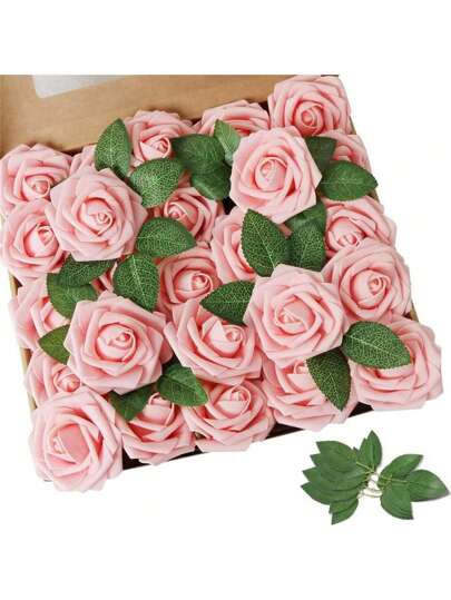 5/10/15/20/25/30pcs Real Looking Fake Roses With Stem For DIY Wedding Bouquets Centerpieces Arrangements Party Baby Shower Home Decorations OPP Bag Packaging (Excluding Box)Containing Three Leaves, Valentine Day, Gift Gifts Birthday Graduation