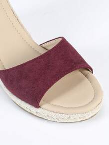 Sandalias de cuña para mujer, sandalias de verano de suela gruesa con punta abierta casual, tira cómoda con hebilla y suela de cuerda de lino