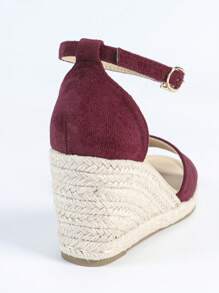 Sandalias de cuña para mujer, sandalias de verano de suela gruesa con punta abierta casual, tira cómoda con hebilla y suela de cuerda de lino