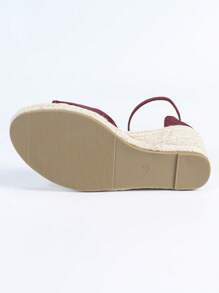 Sandalias de cuña para mujer, sandalias de verano de suela gruesa con punta abierta casual, tira cómoda con hebilla y suela de cuerda de lino