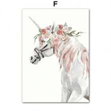 1 pieza Pintura en lienzo de arte de pared con unicornio en un columpio de flores acuarela, castillo, pósteres e impresiones, decoración de pared sin marco