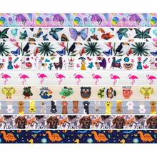 Bristlegrass Print Fold Over Elastic FOE 5/8" 3/4" 15mm 20mm Cartoon Dog Cat Heart Dot Satin Spandex Band Webbing Tape Headband Hair Tie Bracelet Dress Sewing Trim