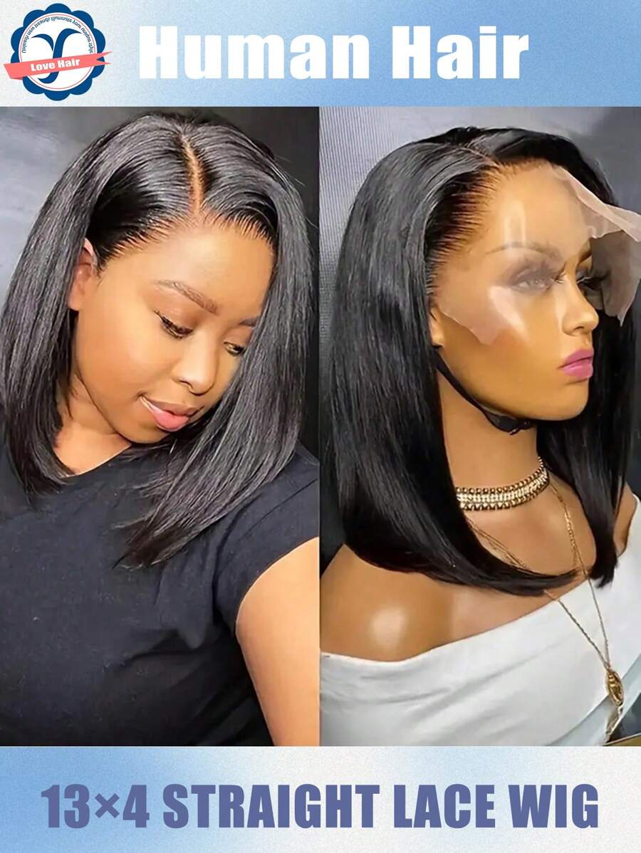 16inch Discount Bob Wig Human Hair 16 Inch 13x4 Transparent Lace Front Wigs Human Hair Glueless Pre Plucked Straight Lace Frontal Bob Wigs For Women 180% Density Human Hair Wigs Natural Black Color 6-16inch