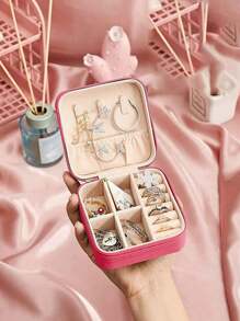 1 件可定制花卉图案字母珠宝盒、旅行珠宝袋、仿珍珠珠宝盒、防水防潮 PU 珠宝收纳盒、香水收纳盒、伴娘礼品盒、迷你耳环、项链、戒指珠宝盒夏季假日浴室装饰化妆品收纳盒浴室配件返校 - 玫紅色 - 查看 3