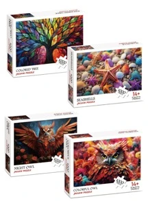 Adults 1000PCS Jigsaw Puzzle Toys For Home Decoration, Colorful Seashell Sea-Stars Artwork Glass Puzzle Tree Of Life Puzzles, 70x50cm Big Size AICG Owl Family White Puzzle Toys Gifts For New Years Valentine's Day