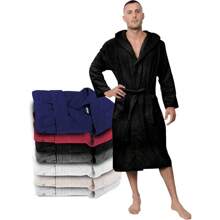 男士浴袍 - XS、S、M、L、XL、XXL、XXXL - 100% 纯棉（350g/M²）认证 - 带帽浴袍，2 个口袋，腰带 - 黑色的 - 查看 1