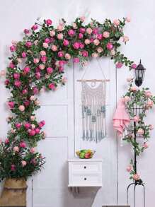 1 件 7.7 英尺花环，人造玫瑰藤花，带绿叶，可悬挂于房间、周年纪念、婚礼、生日、圣诞节墙壁拱门装饰，春季粉色花朵 - 彩色 - 查看 6