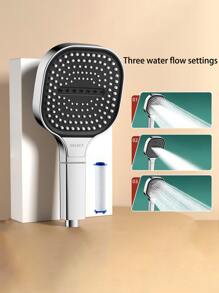 Juego de ducha de mano cuadrada (cabezal de ducha/manguera/soporte), con efecto potenciador de la presión del agua y gran caudal de agua, adecuado para duchas de baño domésticas y suministro de agua caliente.