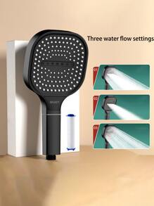 Juego de ducha de mano cuadrada (cabezal de ducha/manguera/soporte), con efecto potenciador de la presión del agua y gran caudal de agua, adecuado para duchas de baño domésticas y suministro de agua caliente.