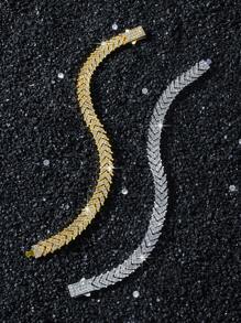 1pc Men's Hip Hop Fully Rhinestoned Fish Tail Chained Bracelet, Personalized Daily Wear, Boyfriend Gift - Style a - View 1