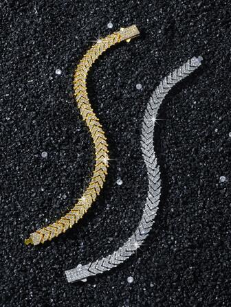 1 件男士时尚嘻哈全水钻鱼尾链手链，个性化日常佩戴，男友礼物