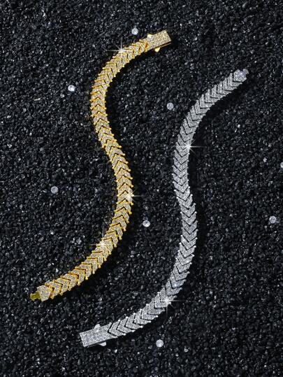 1pc Men's Hip Hop Fully Rhinestoned Fish Tail Chained Bracelet, Personalized Daily Wear, Boyfriend Gift