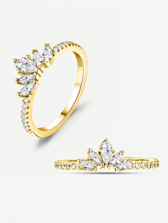 1Pc Real 925 Sterling Silver Luxury Five Diamonds Crown Ring For Women Eternal Promise Wedding Engagement Ring Fine Jewelry Gift For Women And Girls