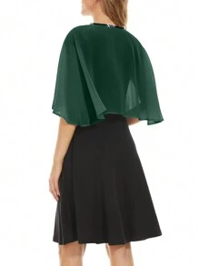 Soft Chiffon Sequin Shawls & Cape - Elegant For Evening, Wedding & Formal Events - 墨綠色 - 查看 2