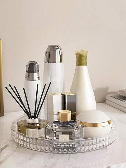 1 st 360° roterbar smyckesbricka, transparent sminkorganisatör, bärbar kosmetikaförvaringshylla, badrumsbänk, roterbar bricka, Slouchy Susan-displayställ, lämplig för förvaring och sortering av skrivbord och byrå, förvaring av kosmetika, toalettartiklar, håraccessoarer, parfym, smycken, bordsdekoration, skrivbordsdekoration, heminredning, perfekt presentpåse, sminkväska, necessär, skrivbordsorganisatör, kosmetikaväska, sminkpåse, smyckeskrin, påse, sminkborstehållare, borsthållare, parfymorganisatör, påse, presenter till kvinnor, julklappar, presentidéer för kvinnor