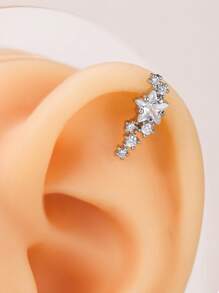 1 件时尚简约不锈钢星形耳钉，带钻石装饰，适合女性日常佩戴 - 星星 - 查看 11