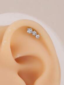 1 件时尚简约不锈钢星形耳钉，带钻石装饰，适合女性日常佩戴 - 星星 - 查看 9