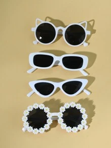 4pcs Cute And Fashionable Children's Glasses - White Round Frame Cat Ear Glasses, Bear Ear Glasses, Suitable For School And Outdoor Activities - Multicolor - View 10