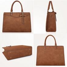 Laptop Bag Women 15.6 Inch Shopper Bag Large Handbag With Wallet Work Bag Briefcase PU Leather Teacher Bag Business Bag - 擦色復古棕色 - 查看 8