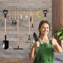 Garden Tool Rack 164CM Garage Tool Organizer Wall Mount Garden Tool Holder Yard Tool Hangers Heavy-Duty Hook Wall Storage Rack Holds Garden Tools Shovels Rakes Hoses Ropes - Black - View 3