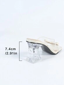 Women's High Heel Sandals, Rhinestone Fashionable Strap Wedge Slides, Square Toe Crystal Heel High Heeled Sandals For Summer
