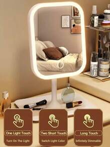LED Makeup Mirror,Vanity Mirror With Lights,3 Light Modes Lighted Makeup Mirror,Touch Control, Portable Stand And Foldable Compact Mirror Lighted Travel Makeup Mirror, Vanity Cosmetic Mirror With Lights, Rechargeable , Portable LED Makeup Mirror, Women Christmas Gift Home Decor Back To School Room Decor School Supplies