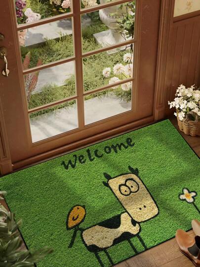 1 Stück Kuh, Vogel & Blumen Muster Fußmatte, Landhausstil Innen- und Außenbereich rutschfester Teppich, maschinenwaschbar fleckabweisend saugfähig schnelltrocknend Türmatte für Küche, Esszimmer, Flur, Bad, Schlafzimmer, Outdoor, Eingang, Heimdekoration, Raumdekoration, Teppiche und Überwürfe Türmatte für Wohnzimmer Küche Schlafzimmer Dekoration Decken und Überwürfe Teppiche für Schlafzimmer Bad Dekoration Raumdekoration Wohnzimmer Bürodekoration Hausdekoration Heimdekoration