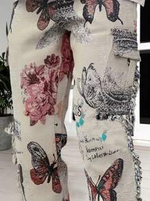 Herren Mode Schmetterling & Blumen Jacquard Fransen Saum Multi-Taschen Cargo Hose, Streetwear, Emo, 2000er Jahre Stil, Herbst - Verschiedenfarbig - Übersicht 3