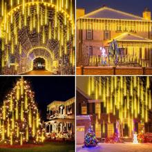 1 pieza Lámpara de meteor solar, lámpara de columna de meteor, lámpara dinámica descendente, 8 tubos 192 LED, decoración de jardín, decoración de casa, decoración de árbol para fiesta de boda y vacaciones, iluminación de jardín exterior para caminos, patio, yarda