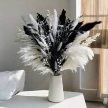 50/60 pezzi profumo di fiori secchi di lusso neri e bianchi - 50 pezzi di erba delle Pampas, code di coniglio, canne di palude, fiori di campo, lavanda e piante secche, ideali per matrimoni, decorazioni per la casa, centri eventi, regali per profumo da sposa, compleanni, lauree, decorazione autunnale