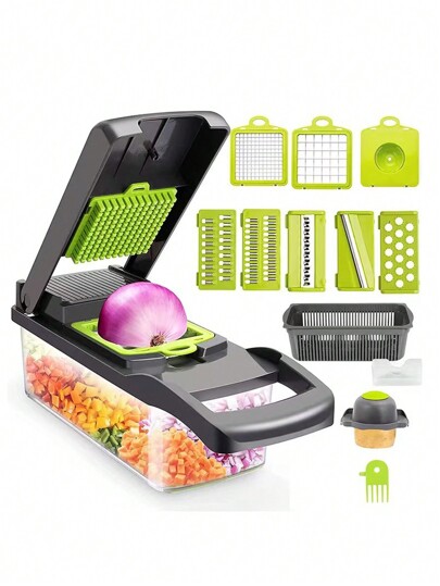 MATOUGUI Cozinha multifuncional de aço inoxidável cortador de legumes descascador fatiador com lâmina e caixa de armazenamento de protetor de mão