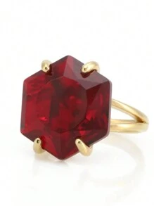 1pc Fashion Red Cubic Zirconia Stone Ring, Suitable For Women's Wedding, Engagement, Anniversary Gift - 金色 - 查看 3